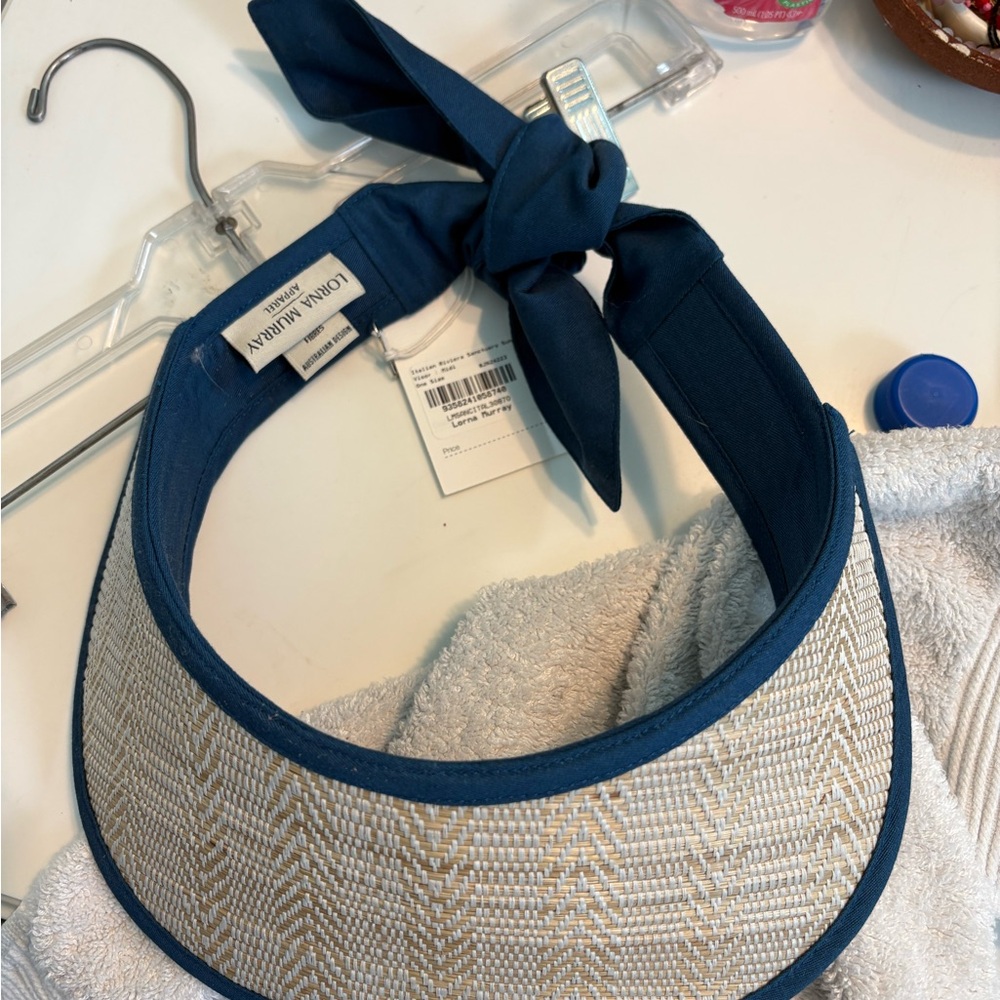 Tommy Bahama Navy Straw Visor with Tie-Back